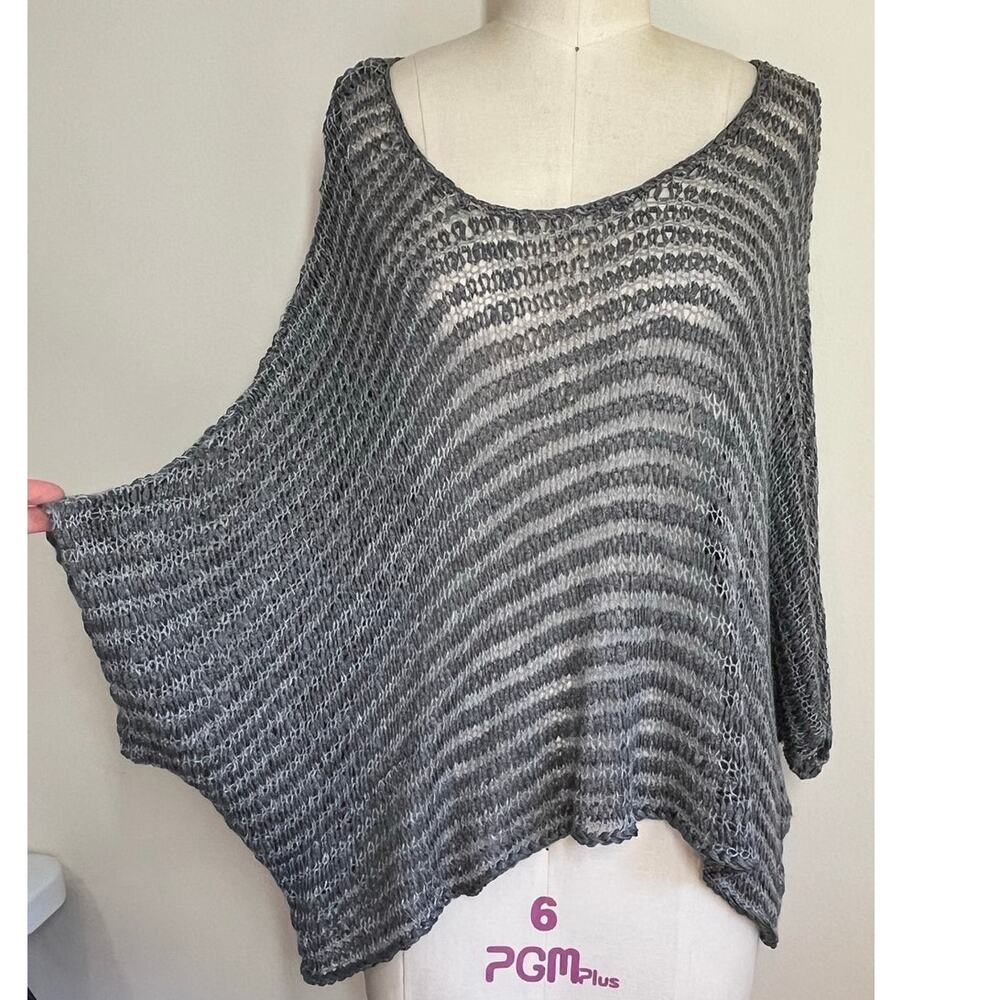 Eileen Fisher L Gray Italian Linen Sweater Top Lagenlook Boho Oversized $198